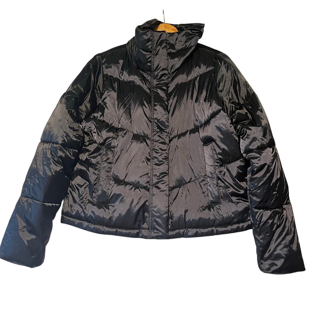 Abercrombie & Fitch Women's L Black Shine Mini Puffer Coat Jacket Winter Neutral